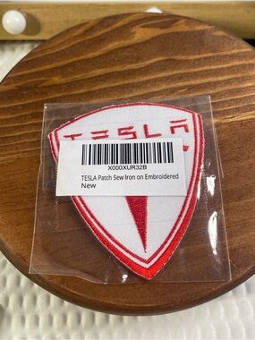 Tesla White & Red Embroidered Sew-On Patch